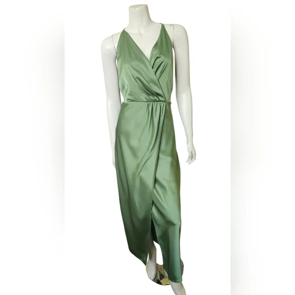 RW&Co NWT Satin Midi Cocktail Dress with Removable Flower Sash in Shale Green 12 - Picture 14 of 15